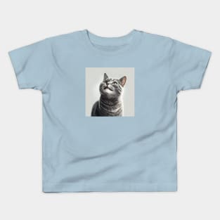 Illustration of pretty grey haired cat looking up Kids T-Shirt